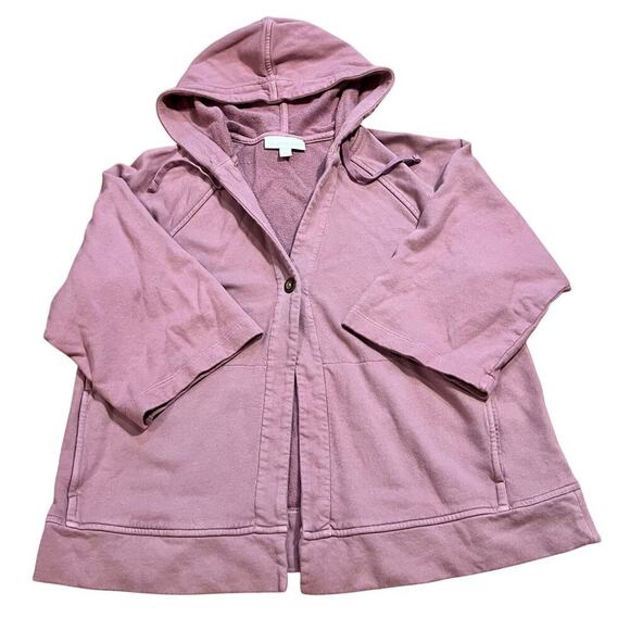 J Jill Pure Jill Organic Cotton Hooded Lounge Top Jacket Size XS Mauve Oversized - Picture 2 of 5